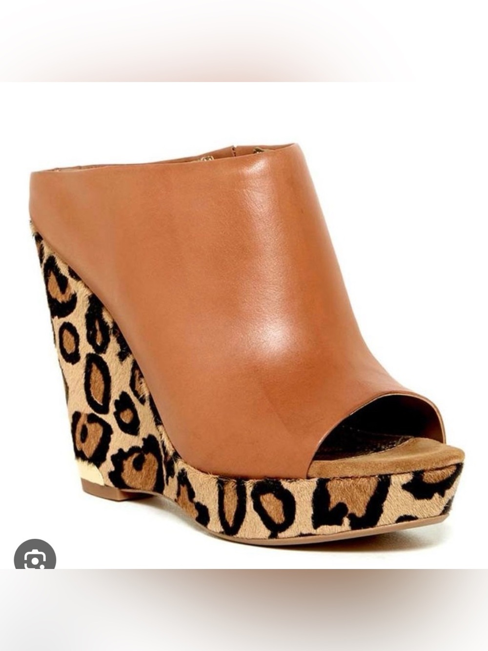 Sam Edelman Tan Leather Leopard-Print Wedge Mule